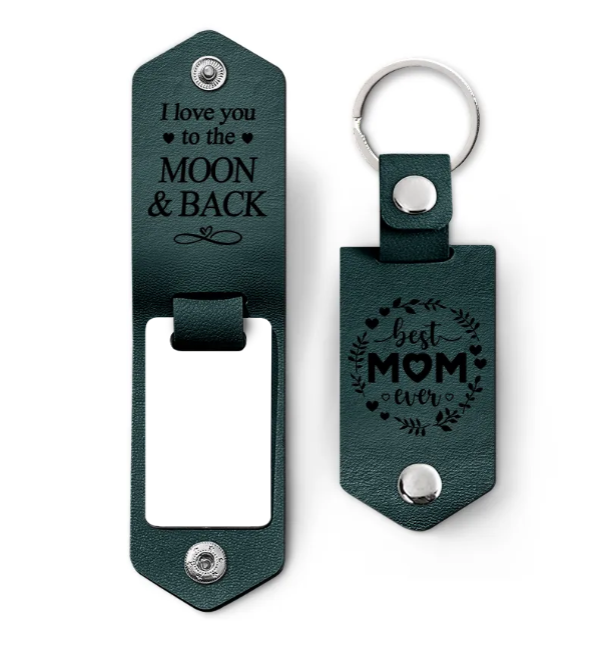 Custom Photo We Love You To The Moon And Back - Gift For Mom - Personalized Leather Photo Keychain
