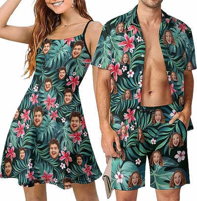 Custom Face Women Short Dress For Couples Personalized Face Dress