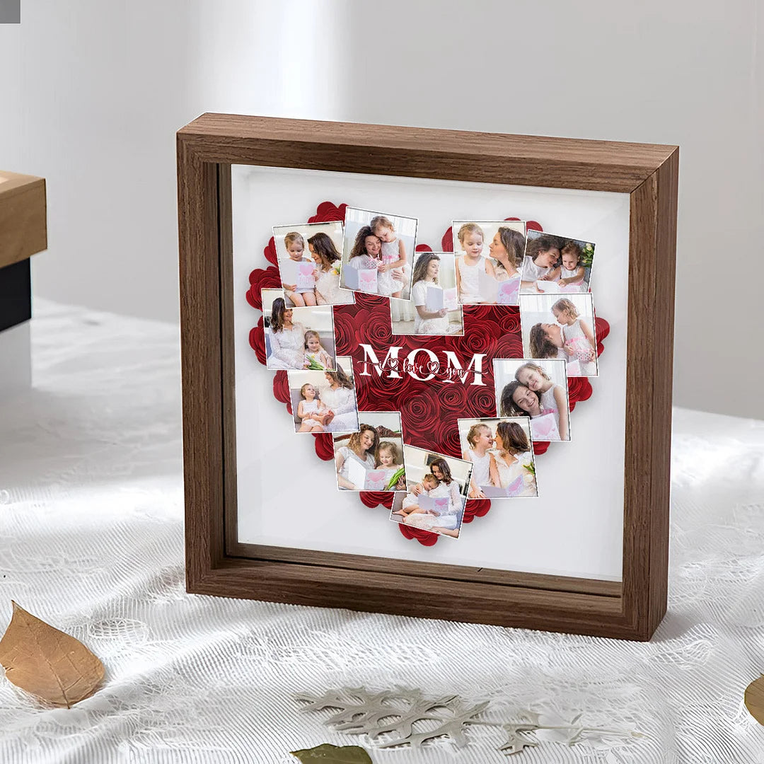 Heart Photos Mom We Love You - Personalized Mother Flower Shadow Box