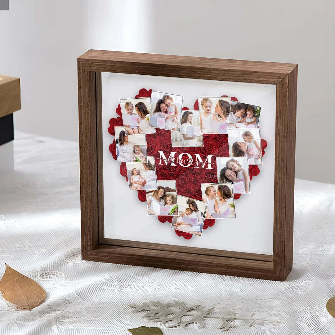 Heart Photos Mom We Love You - Personalized Mother Flower Shadow Box