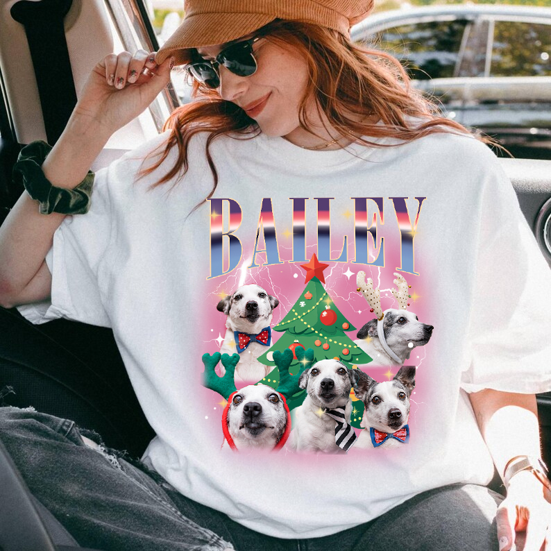 Christmas Tree Bootleg Dog Photo Sweatshirt T Shirt Hoodie, Custom Vintage Christmas Shirt