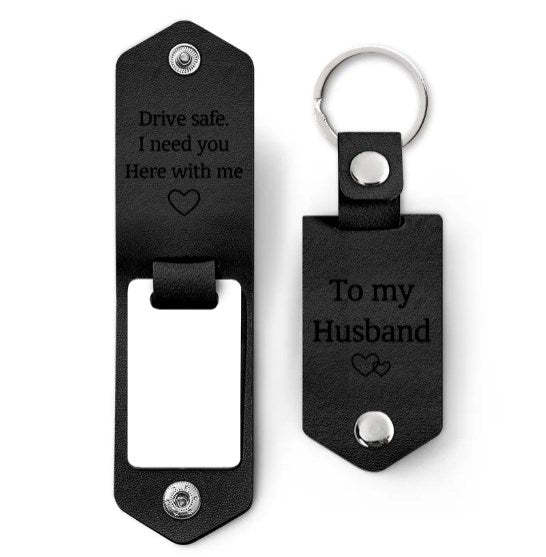 Custom Photo Drive Safe I Need You Here With Me - Gift For Boyfriends, Husbands, Couples - Personalized Leather Photo Keychain-ilovevango