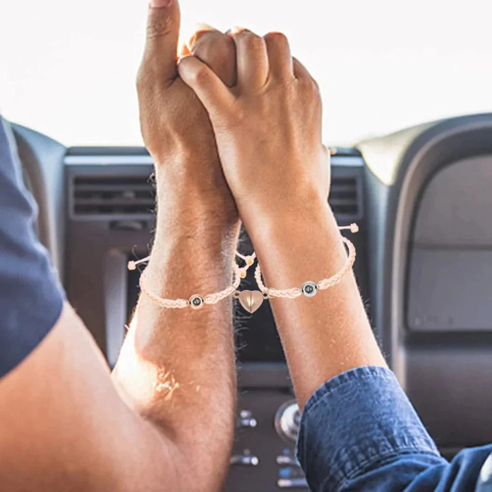 Custom Photo Projection Bracelet Simple Woven Heart Magnetic Bracelet Gift for Couple-ilovevango