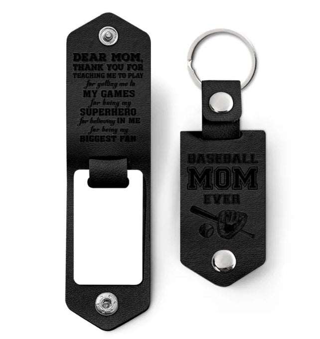 Custom Photo Dear Mom Thank You For Teaching Me - Birthday, Loving Gift For Baseball, Softball Mother - Personalized Leather Photo Keychain-ilovevango