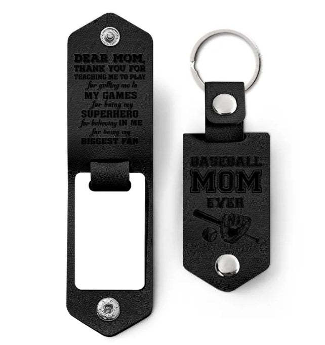 Custom Photo Dear Mom Thank You For Teaching Me - Birthday, Loving Gift For Baseball, Softball Mother - Personalized Leather Photo Keychain-ilovevango