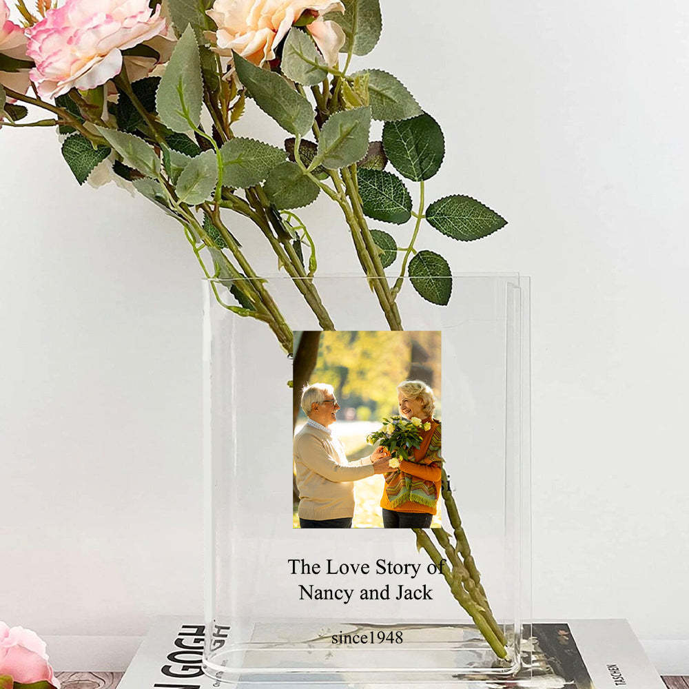 Custom Photo Book Vase for Flowers, Acrylic Vase Aesthetic Room Decor