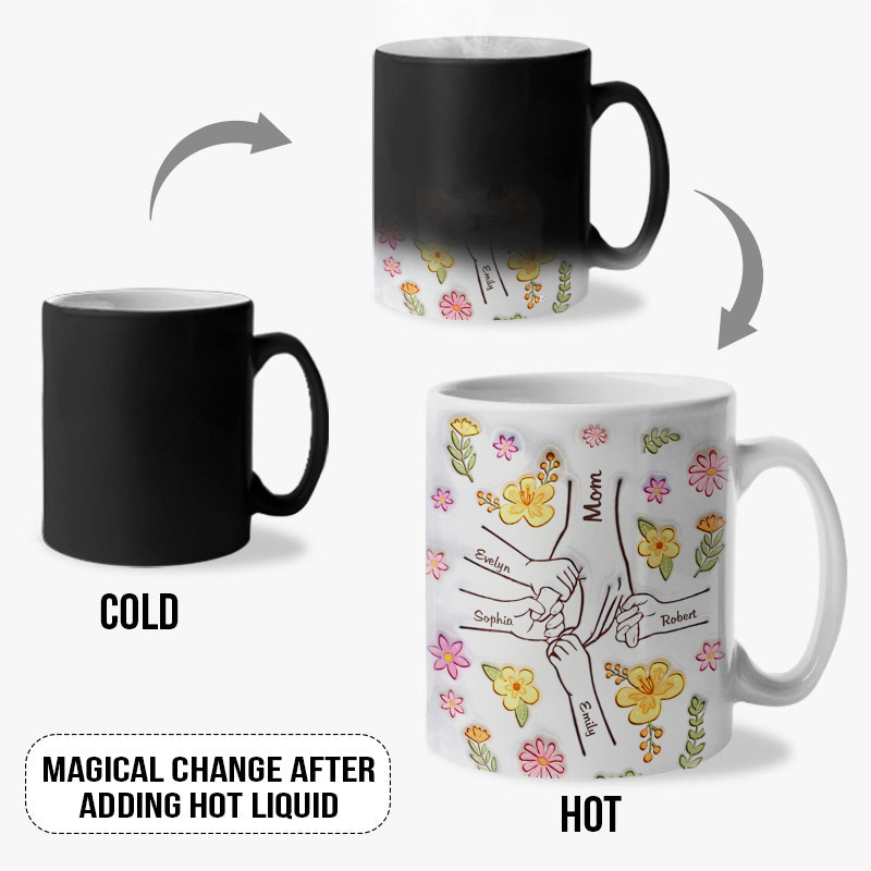 You Hold Our Hands, Also Our Hearts - Custom Color Changing Mug, Family Personalized Custom 3d Inflated Effect Printed Mug - Gift For Mom, Grandma-ilovevango