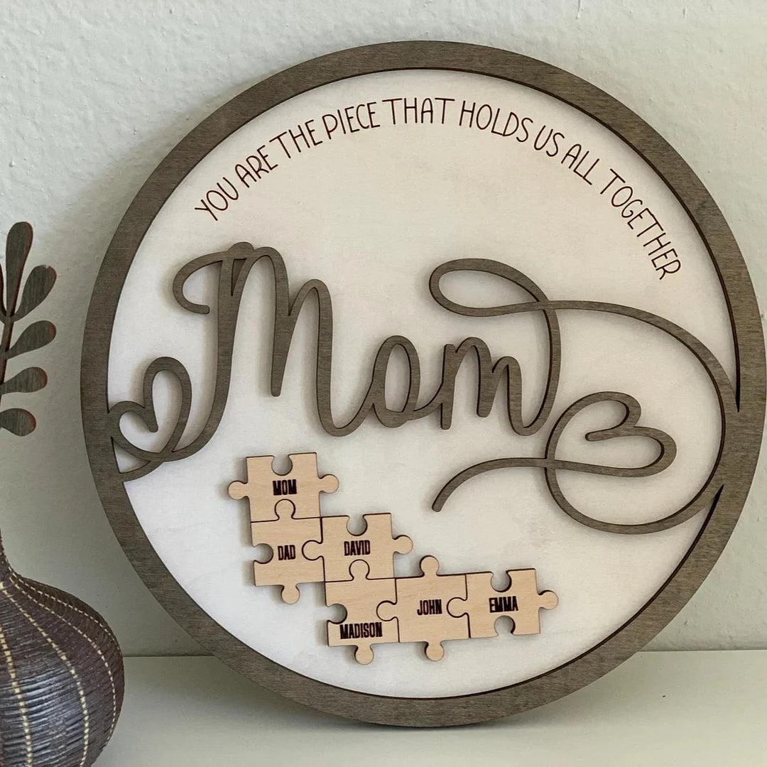 Personalized Circle Wooden Puzzle Frame Gift for Mom-ilovevango