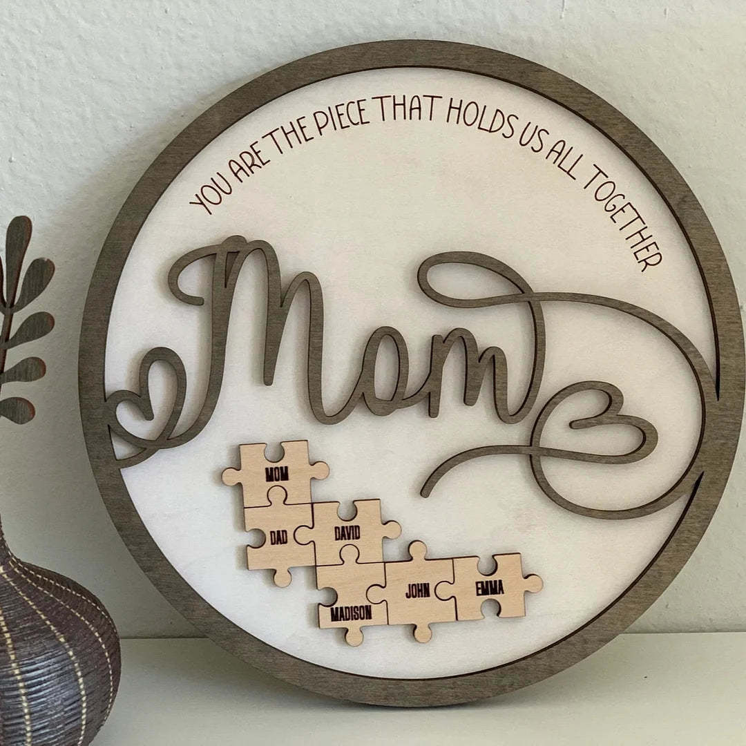 Personalized Circle Wooden Puzzle Frame Gift for Mom-ilovevango