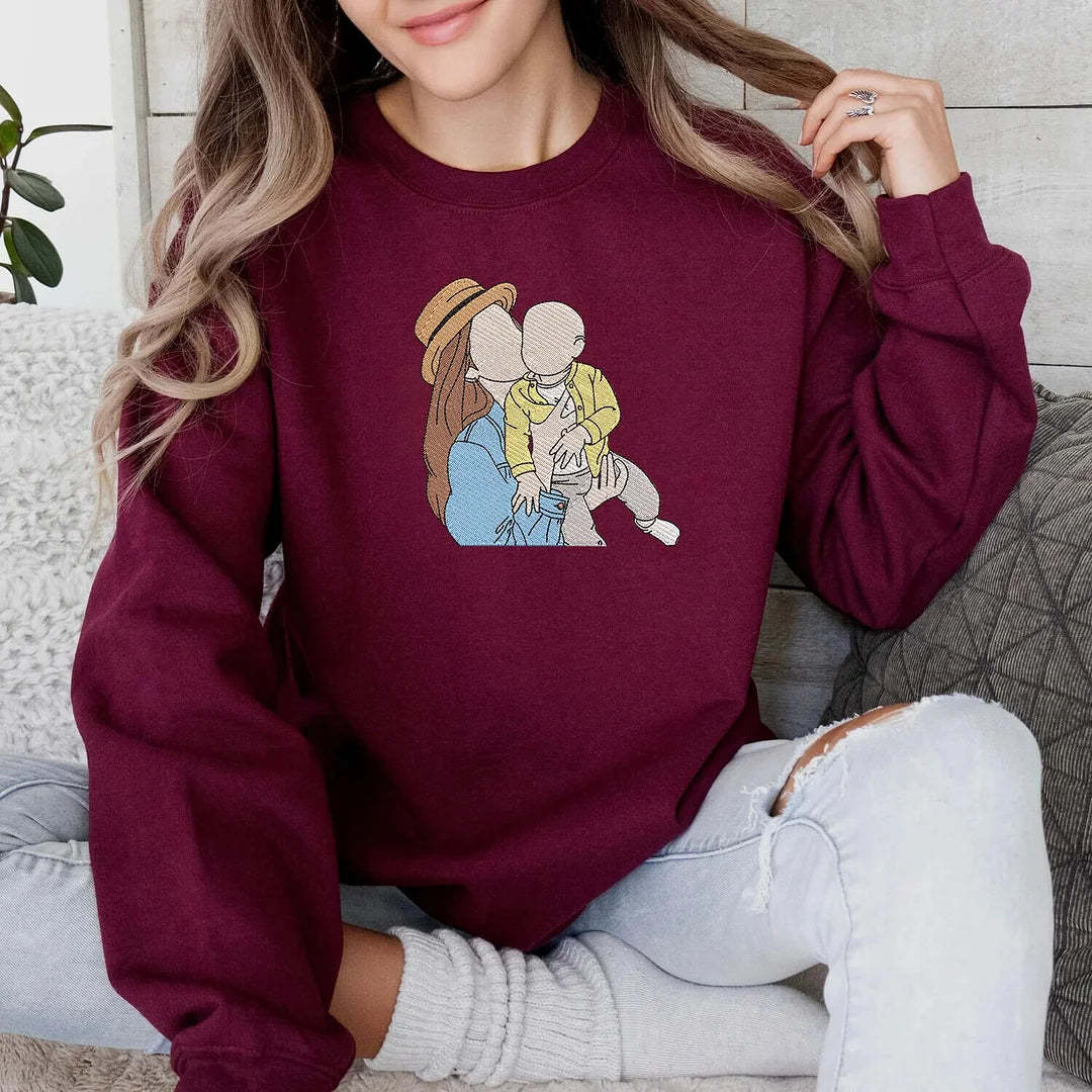 Mothers Day Custom Embroidery Gifts From Daughter Custom Photo Embroidery Sweatshirt Personalized Mom And Daughter Mom And Son-ilovevango