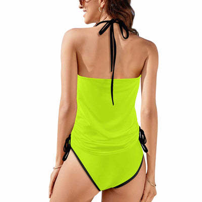 Custom Big Face Black Womens Swimsuit Tankini Top Sets Two Piece Bathing Suit with Tie Side