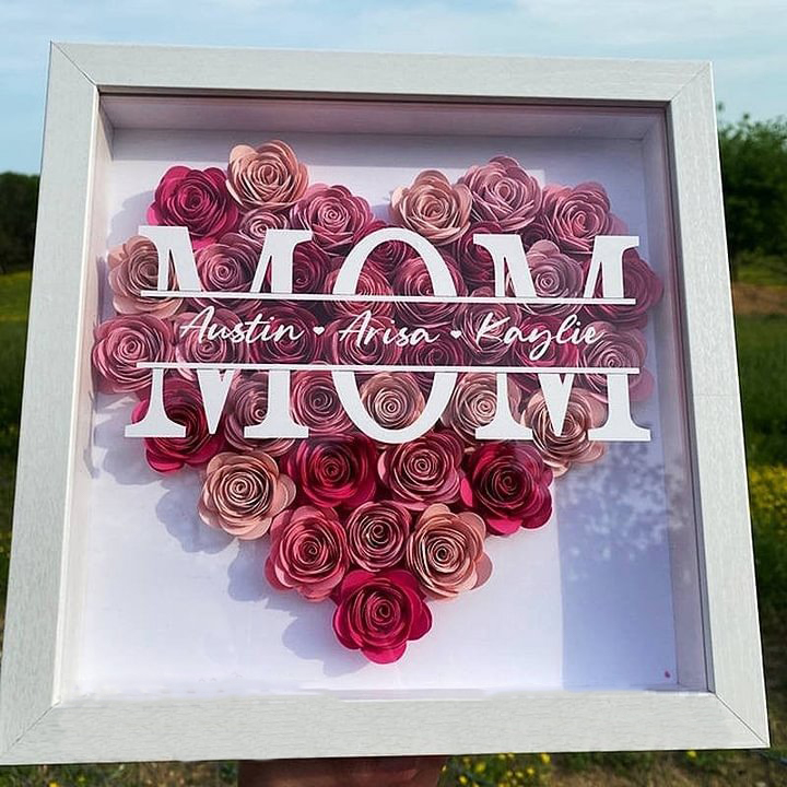 Personalized Mum Flower Shadow Box With Kids Name