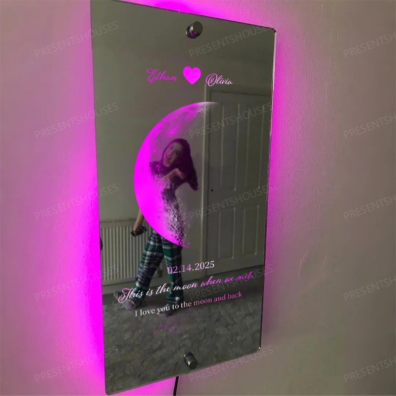 🌙For Lover🌙Custom Couple Anniversary Moon Phase Mirror Light - Romantic Valentine's Day Gift