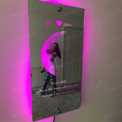 🌙For Lover🌙Custom Couple Anniversary Moon Phase Mirror Light - Romantic Valentine's Day Gift