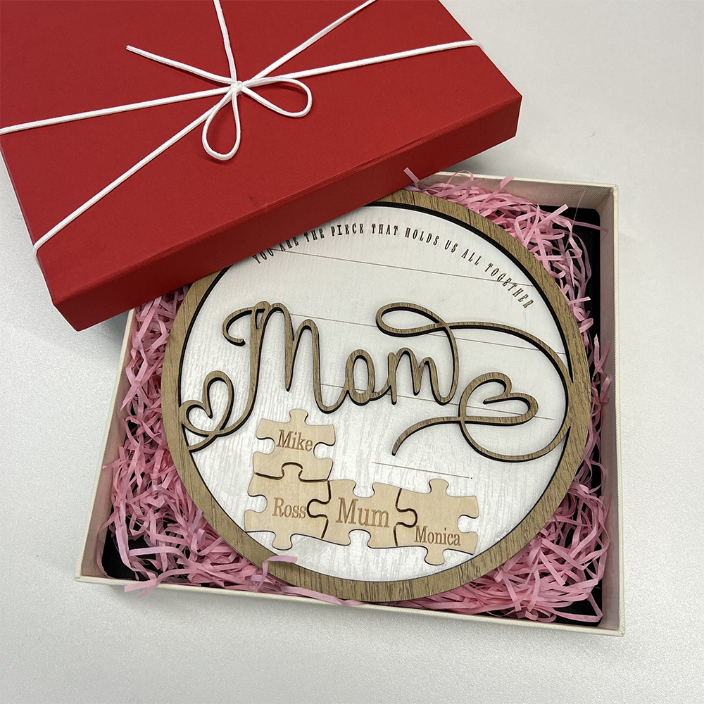 Personalized Circle Wooden Puzzle Frame Gift for Mom-ilovevango