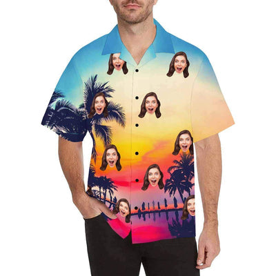 Custom Made Hawaiian Shirts with Girlfriend Face Australia Coconut Tree Personalized Photo Tropical Aloha Shirt-ilovevango