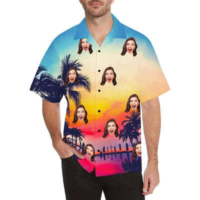 Custom Made Hawaiian Shirts with Girlfriend Face Australia Coconut Tree Personalized Photo Tropical Aloha Shirt-ilovevango
