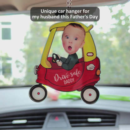 Custom Photo Drive Safe Daddy - Birthday, Loving Gift For Dad, Father, Papa, Grandpa - Personalized Acrylic Car Hanger-ilovevango