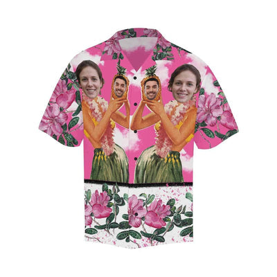 Custom Image Hawaiian Shirt with Face Pink Sky Beauty Flower Tropical Aloha Shirt Make Your Own Aloha Shirt for Him-ilovevango