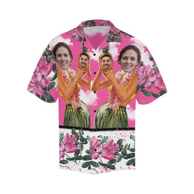 Custom Image Hawaiian Shirt with Face Pink Sky Beauty Flower Tropical Aloha Shirt Make Your Own Aloha Shirt for Him-ilovevango
