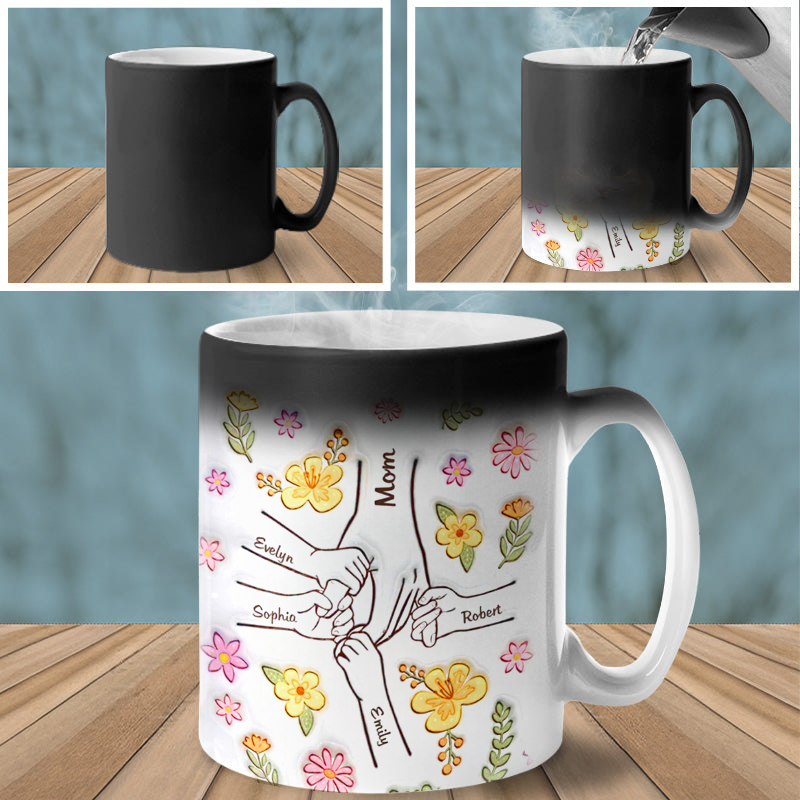 You Hold Our Hands, Also Our Hearts - Custom Color Changing Mug, Family Personalized Custom 3d Inflated Effect Printed Mug - Gift For Mom, Grandma-ilovevango