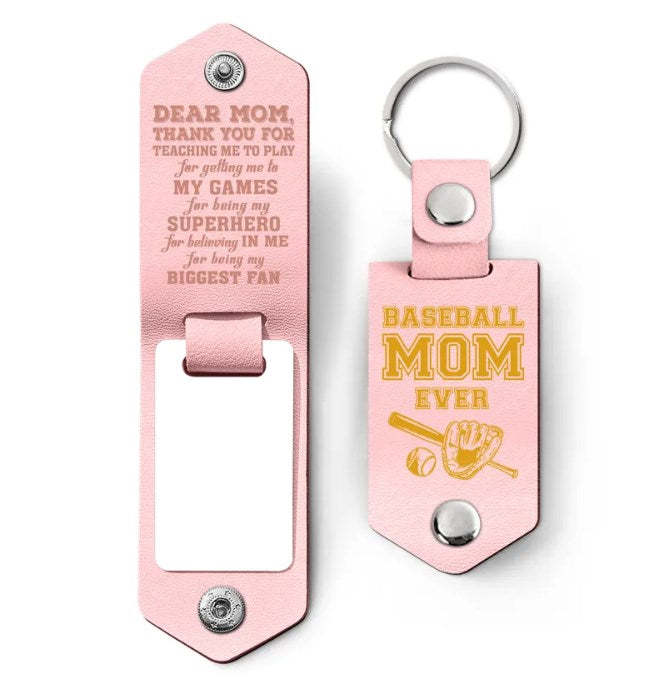 Custom Photo Dear Mom Thank You For Teaching Me - Birthday, Loving Gift For Baseball, Softball Mother - Personalized Leather Photo Keychain-ilovevango