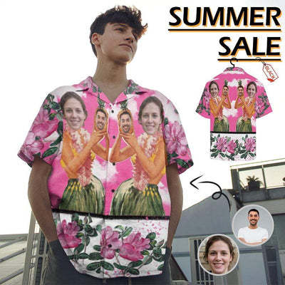 Custom Image Hawaiian Shirt with Face Pink Sky Beauty Flower Tropical Aloha Shirt Make Your Own Aloha Shirt for Him-ilovevango