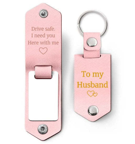 Custom Photo Drive Safe I Need You Here With Me - Gift For Boyfriends, Husbands, Couples - Personalized Leather Photo Keychain-ilovevango