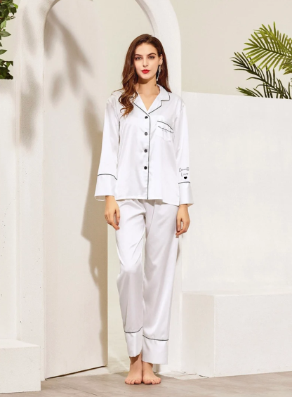 Custom Mama Mommy Print Women Pajamas Sleepwear Ice Silk PJ Set, Personalized Pajama Set Comfortable, Gift For Mom-ilovevango