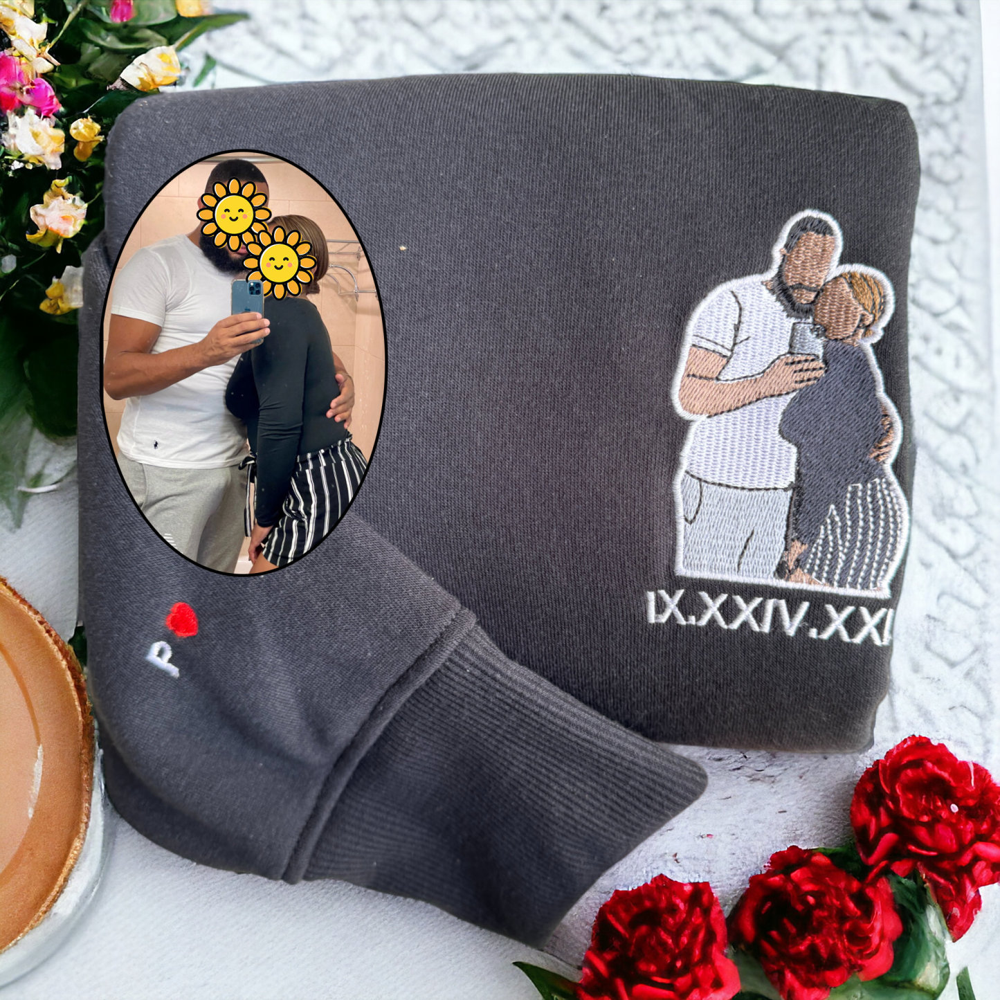 ❤️🔥Custom Full Color Embroidered Sweatshirt Portrait Couple/Dad/Mom - Family Gift