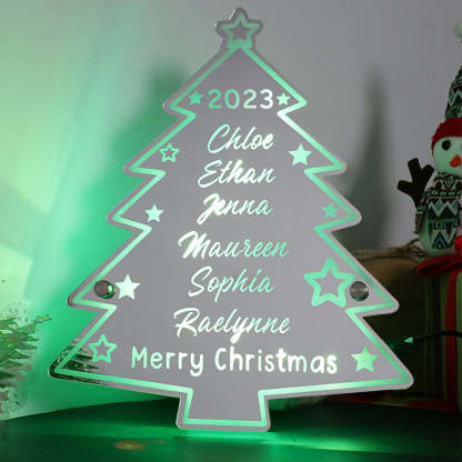 🎄Personalized Family Name Christmas Tree Mirror Light Neon Sign With LED Lights Custom Text Multicolor Glow Wall Decor