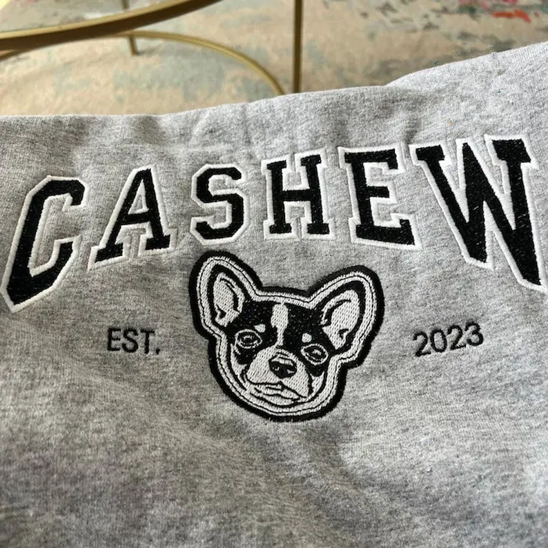 Custom Embroidered Sweatshirt With Pet Portrait and Name