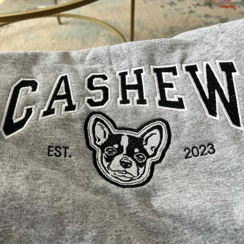 Custom Embroidered Sweatshirt With Pet Portrait and Name