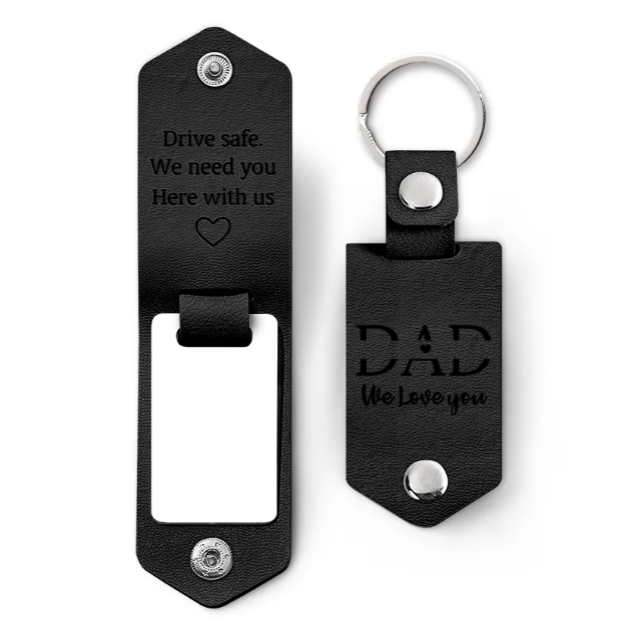 Custom Photo Dad I Love You Drive Safe I Need You Here With Me - Gift For Father, Grandpa Husband - Personalized Leather Photo Keychain-ilovevango