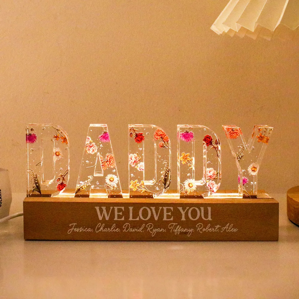 Custom Flower Printed LED Night Light, Birth Month Flower, Gift For Grandpa, Gift For Dad