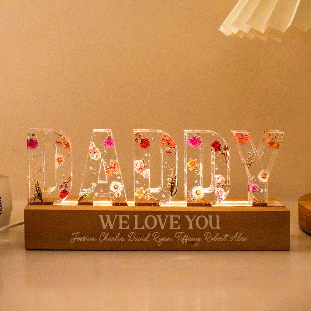 Custom Flower Printed LED Night Light, Birth Month Flower, Gift For Grandpa, Gift For Dad