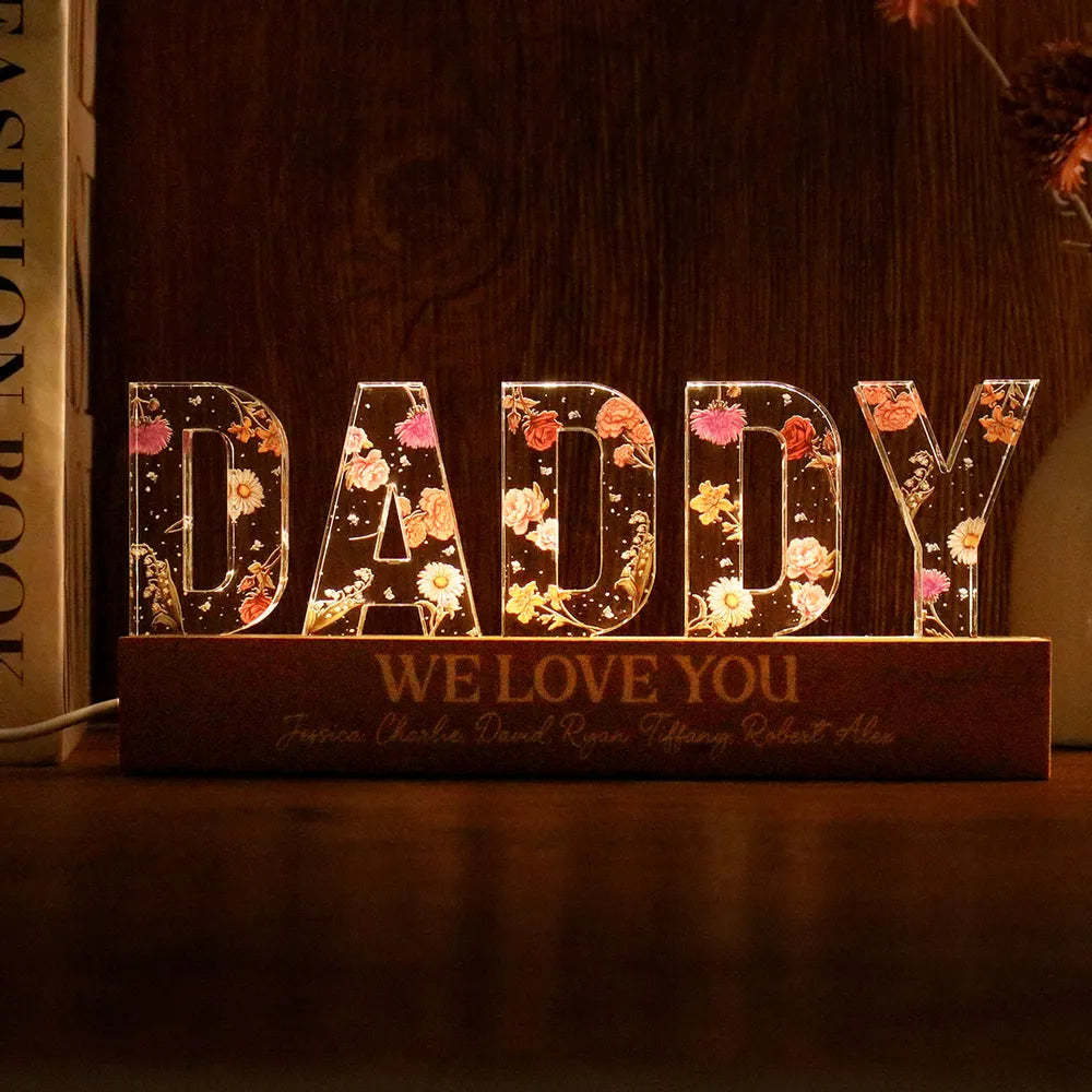 Custom Flower Printed LED Night Light, Birth Month Flower, Gift For Grandpa, Gift For Dad