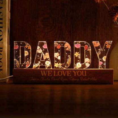 Custom Flower Printed LED Night Light, Birth Month Flower, Gift For Grandpa, Gift For Dad