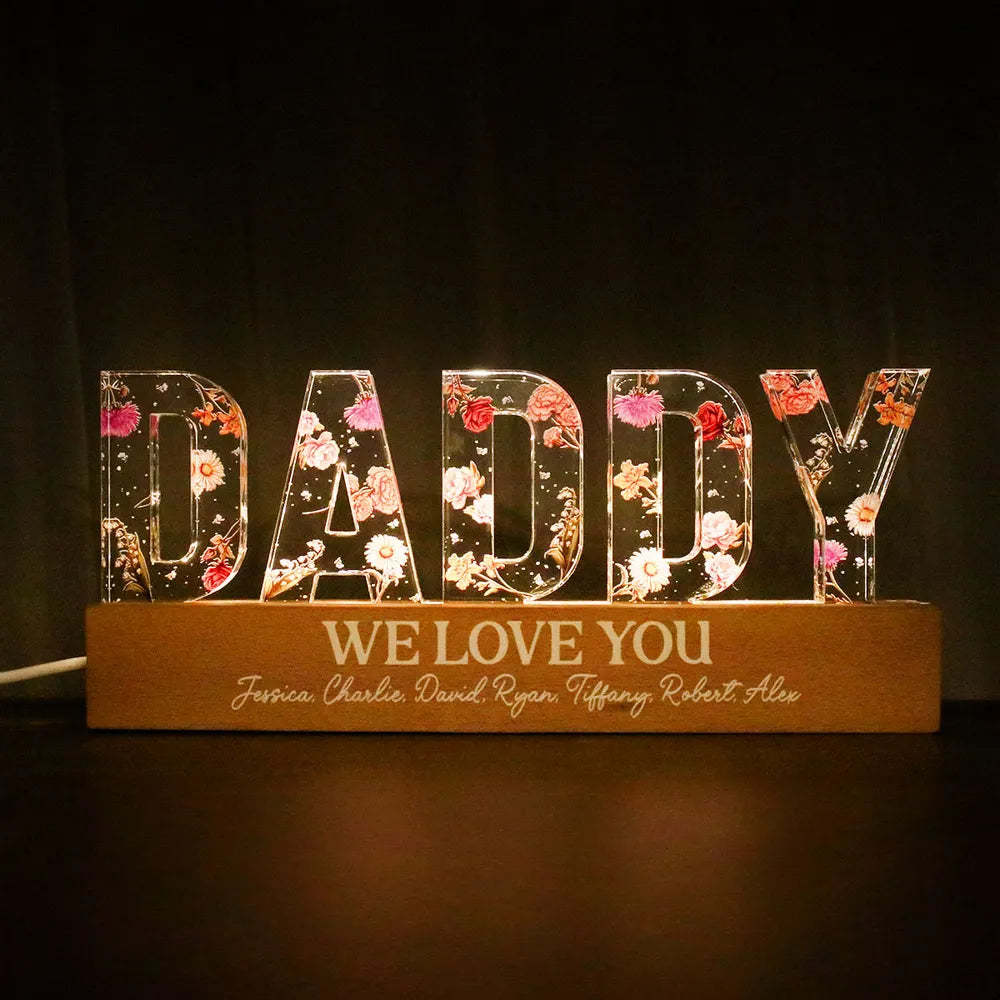 Custom Flower Printed LED Night Light, Birth Month Flower, Gift For Grandpa, Gift For Dad