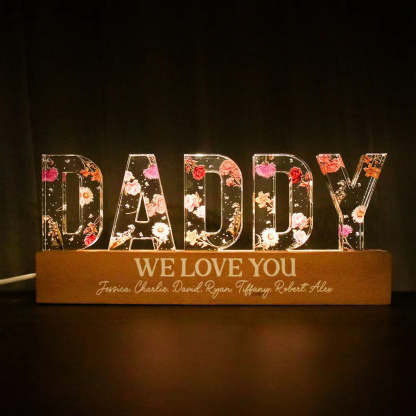 Custom Flower Printed LED Night Light, Birth Month Flower, Gift For Grandpa, Gift For Dad