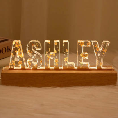 Custom Flower Printed LED Night Light, Birth Month Flower, Custom Name, Gift For Her