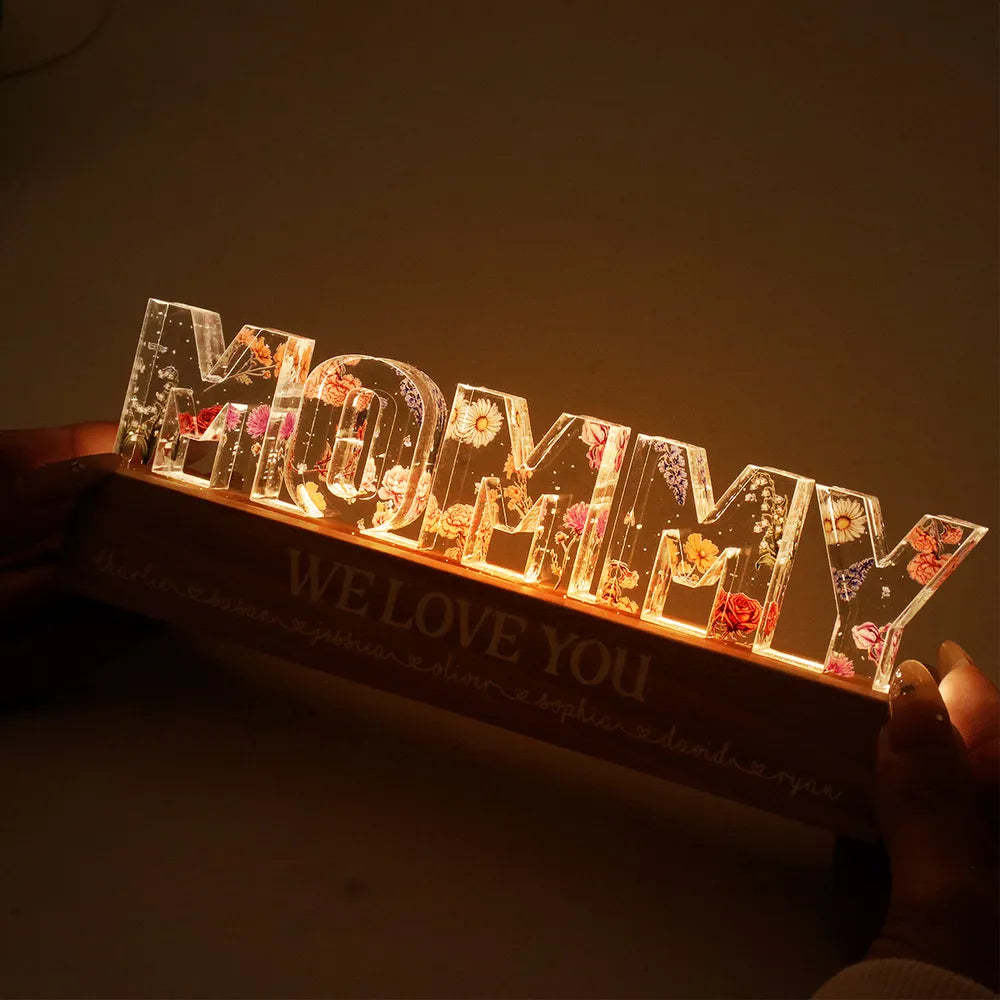 Custom Flower Printed LED Night Light, Birth Month Flower, Gift For Mom, Gift For Grandma