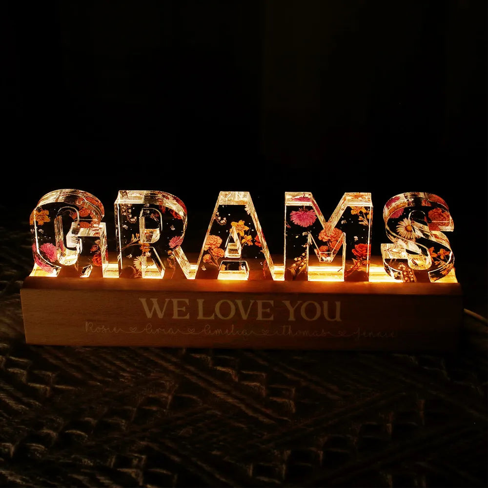 Custom Flower Printed LED Night Light, Birth Month Flower, Gift For Mom, Gift For Grandma