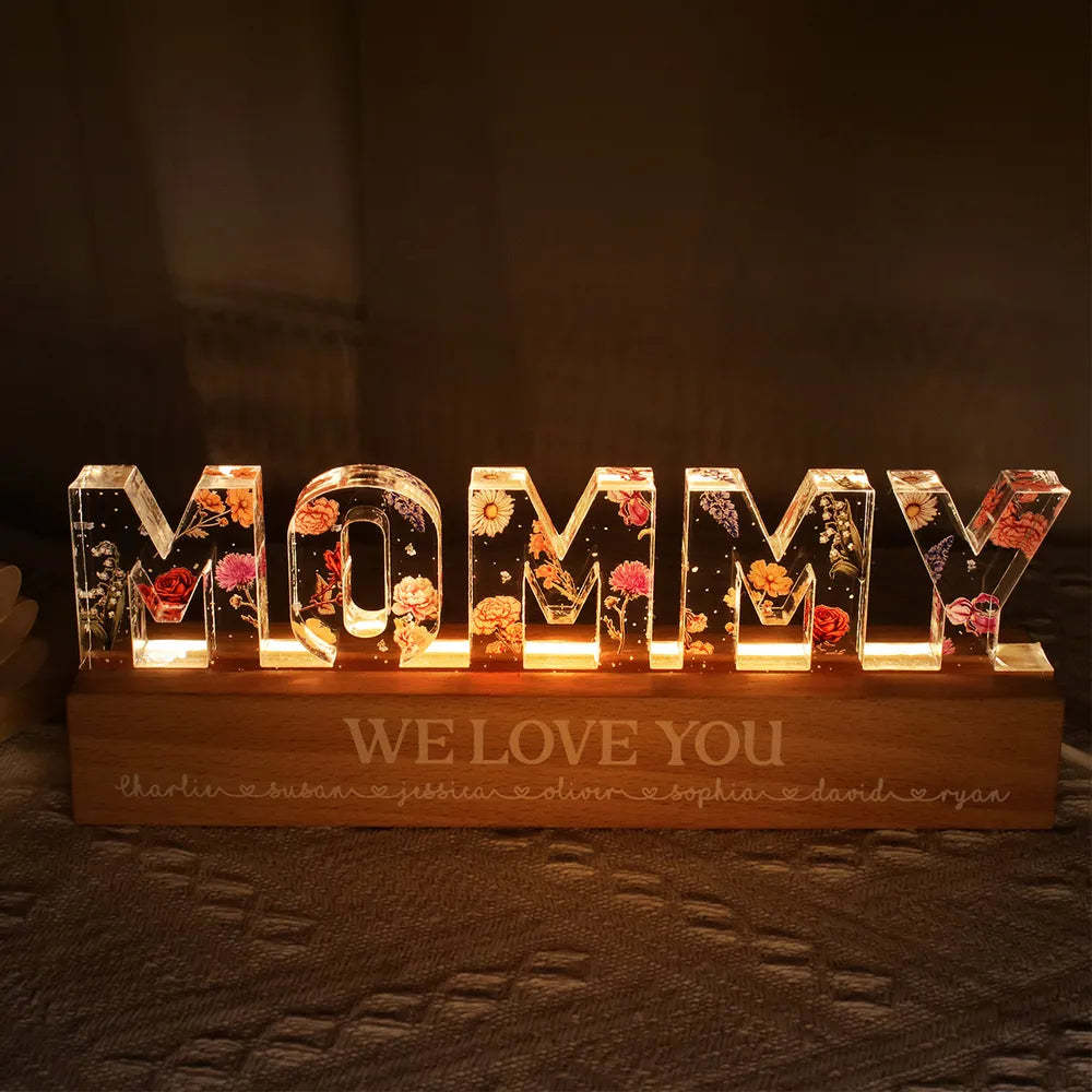 Custom Flower Printed LED Night Light, Birth Month Flower, Gift For Mom, Gift For Grandma