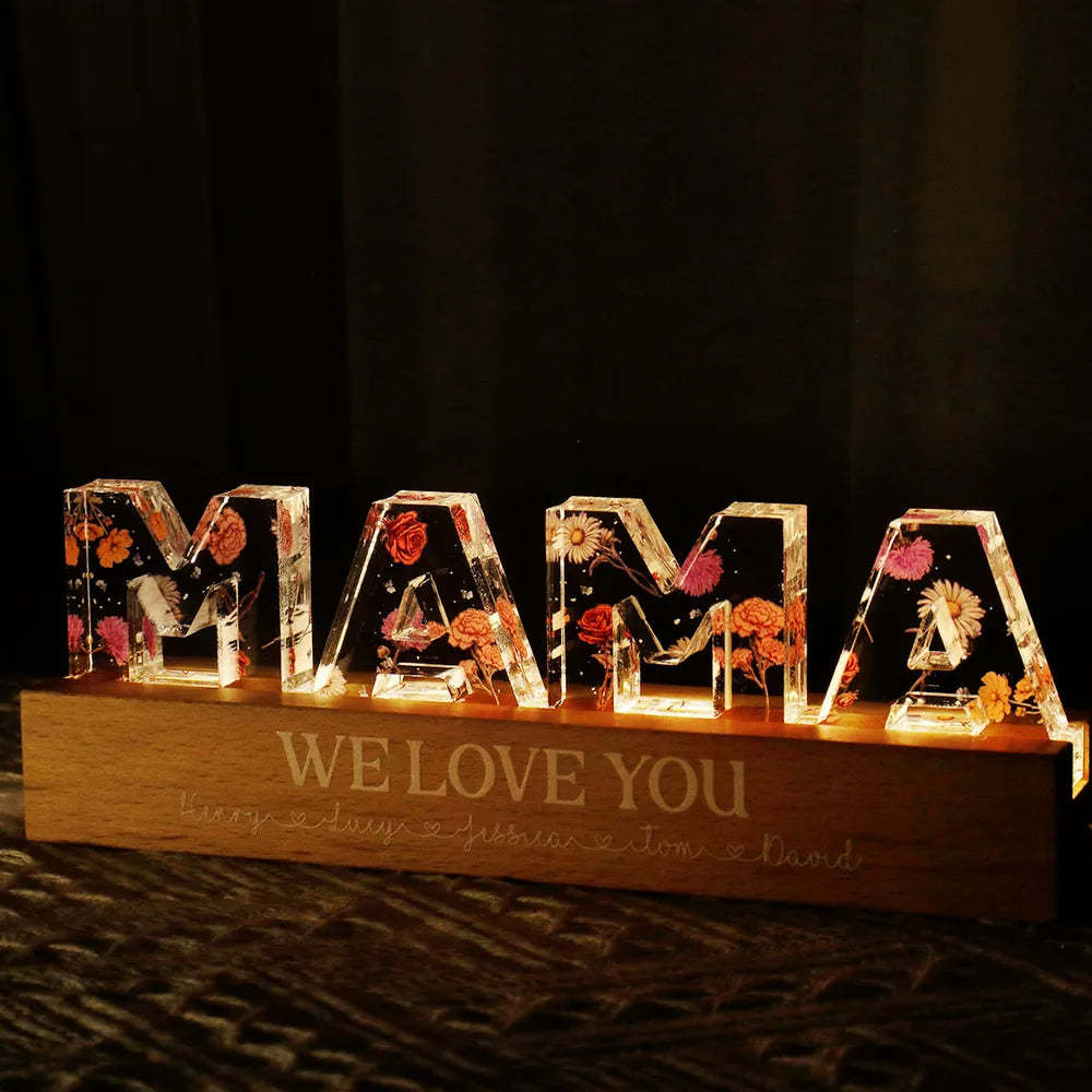 Custom Flower Printed LED Night Light, Birth Month Flower, Gift For Mom, Gift For Grandma