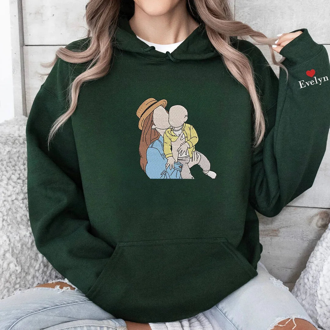 Mothers Day Custom Embroidery Gifts From Daughter Custom Photo Embroidery Sweatshirt Personalized Mom And Daughter Mom And Son-ilovevango