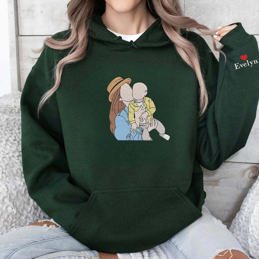 Mothers Day Custom Embroidery Gifts From Daughter Custom Photo Embroidery Sweatshirt Personalized Mom And Daughter Mom And Son-ilovevango