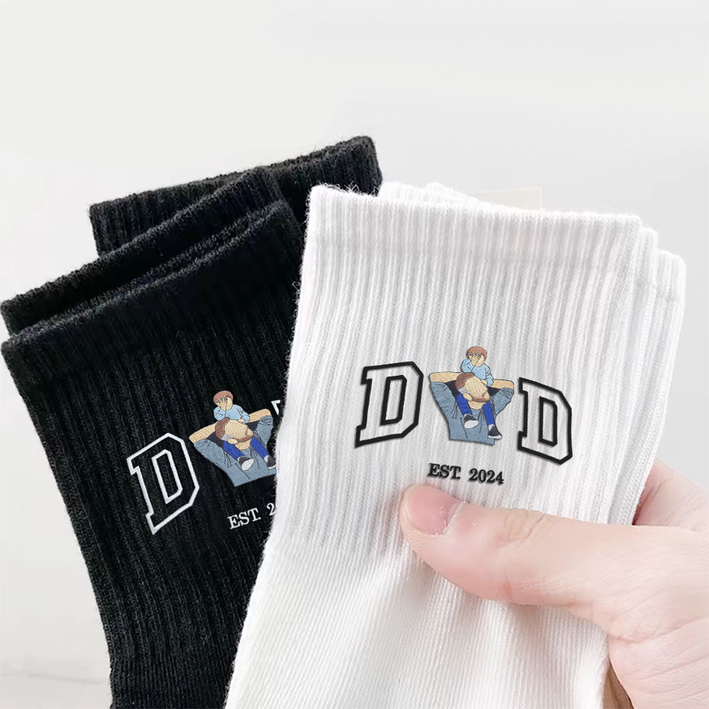Embroidered Character Letter Socks, Photo In The Middle Letter Socks, Meaningful Sock Gifts, Thick Cotton Vertical Socks-ilovevango
