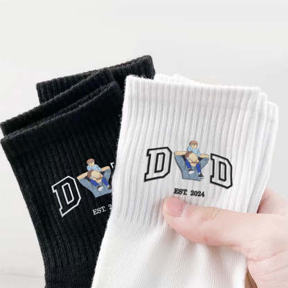 Embroidered Character Letter Socks, Photo In The Middle Letter Socks, Meaningful Sock Gifts, Thick Cotton Vertical Socks-ilovevango