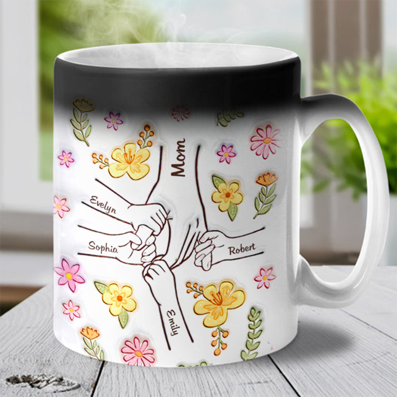 You Hold Our Hands, Also Our Hearts - Custom Color Changing Mug, Family Personalized Custom 3d Inflated Effect Printed Mug - Gift For Mom, Grandma-ilovevango